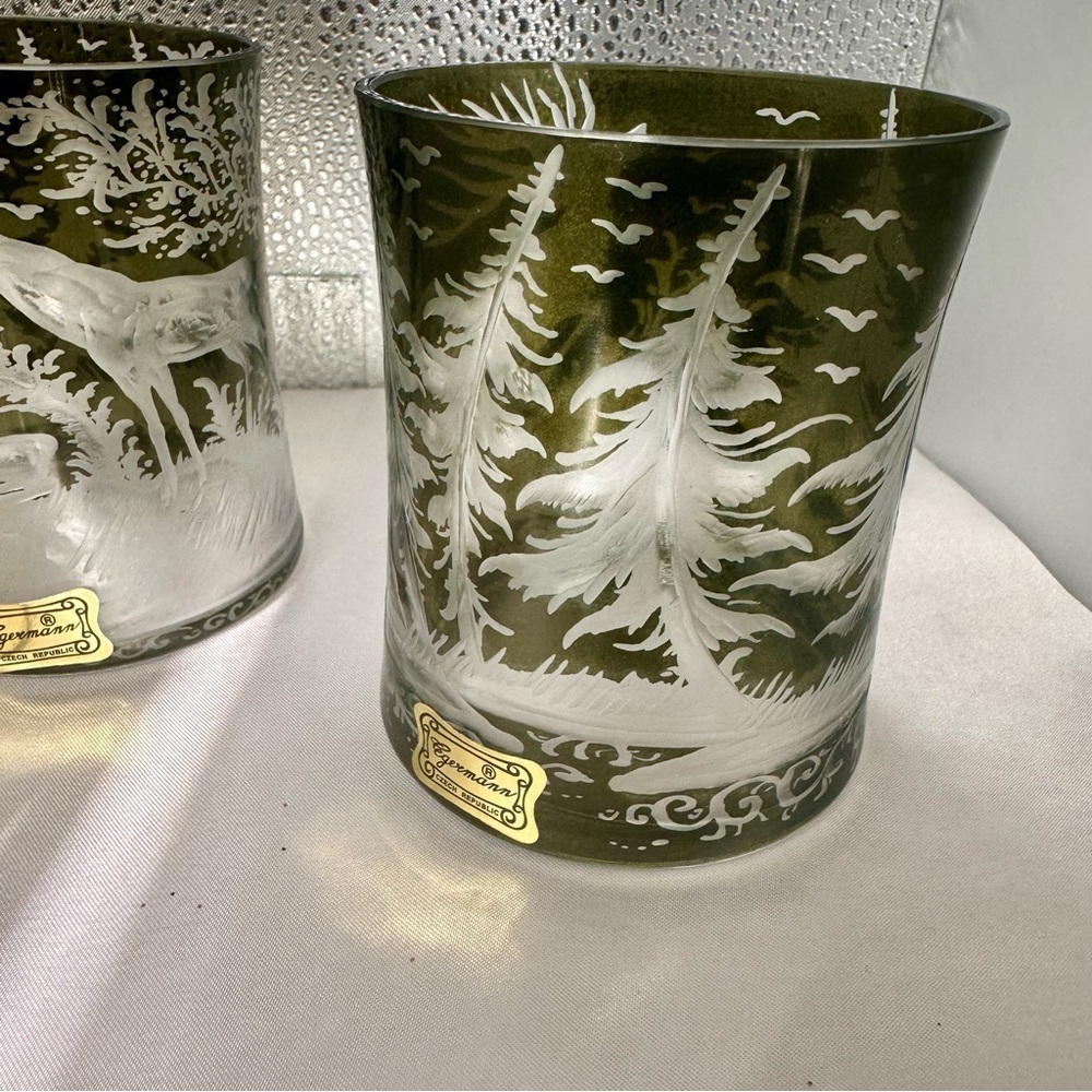 Egermann Czech Art Glass Deer Whiskey Glasses Limited Edition 1 of 10 COA - Picture 8 of 14